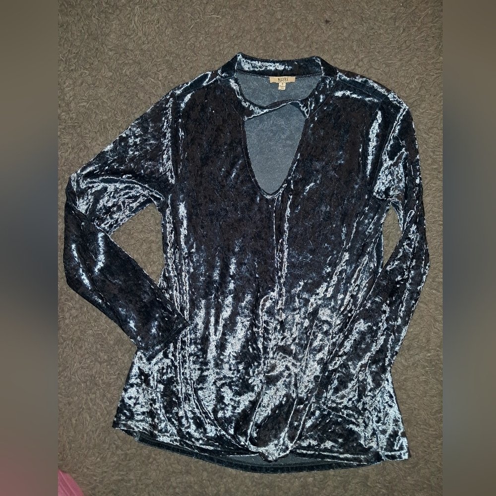 Kori Blue Velvet Long Sleeve Top